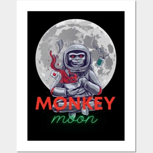 Monkey moon in space moon background Posters and Art